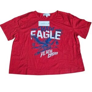 No Comment NY-LA Womens Red Wild Eagle Graphic T-Shirt Boxy Crop Top Size M NEW